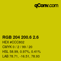 カラーコード: RGB 204 200.6 2.6 | qconv.com