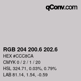 カラーコード: RGB 204 200.6 202.6 | qconv.com