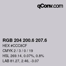 カラーコード: RGB 204 200.6 207.6 | qconv.com