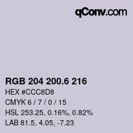 カラーコード: RGB 204 200.6 216 | qconv.com