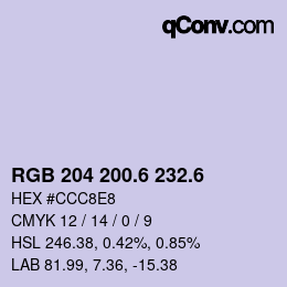 カラーコード: RGB 204 200.6 232.6 | qconv.com