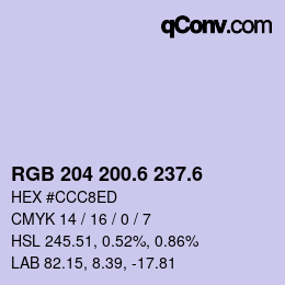 カラーコード: RGB 204 200.6 237.6 | qconv.com