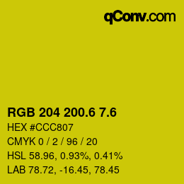 カラーコード: RGB 204 200.6 7.6 | qconv.com