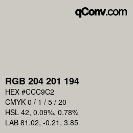 カラーコード: RGB 204 201 194 | qconv.com