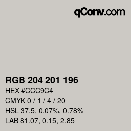颜色代码: RGB 204 201 196 | qconv.com