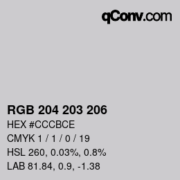 颜色代码: RGB 204 203 206 | qconv.com