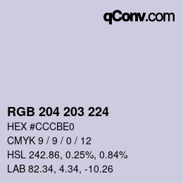 Color code: RGB 204 203 224 | qconv.com