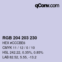 Color code: RGB 204 203 230 | qconv.com