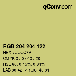 カラーコード: RGB 204 204 122 | qconv.com