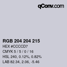 カラーコード: RGB 204 204 215 | qconv.com