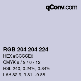 カラーコード: RGB 204 204 224 | qconv.com