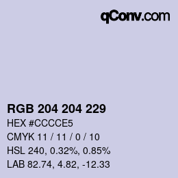 Color code: RGB 204 204 229 | qconv.com