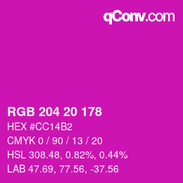 Color code: RGB 204 20 178 | qconv.com