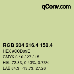 カラーコード: RGB 204 216.4 158.4 | qconv.com