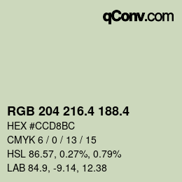 カラーコード: RGB 204 216.4 188.4 | qconv.com