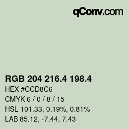 カラーコード: RGB 204 216.4 198.4 | qconv.com