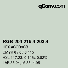 カラーコード: RGB 204 216.4 203.4 | qconv.com
