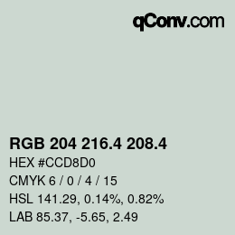 カラーコード: RGB 204 216.4 208.4 | qconv.com
