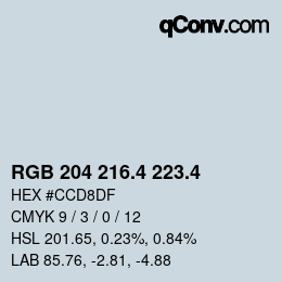 カラーコード: RGB 204 216.4 223.4 | qconv.com