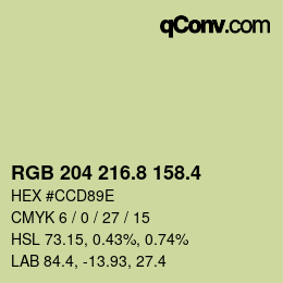 カラーコード: RGB 204 216.8 158.4 | qconv.com