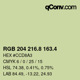 カラーコード: RGB 204 216.8 163.4 | qconv.com