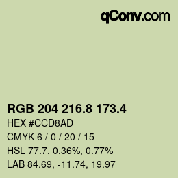 カラーコード: RGB 204 216.8 173.4 | qconv.com