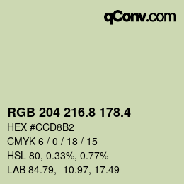 カラーコード: RGB 204 216.8 178.4 | qconv.com