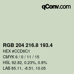 カラーコード: RGB 204 216.8 193.4 | qconv.com