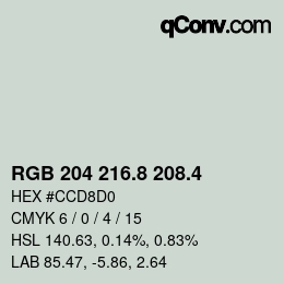 カラーコード: RGB 204 216.8 208.4 | qconv.com