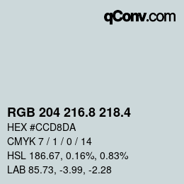 カラーコード: RGB 204 216.8 218.4 | qconv.com