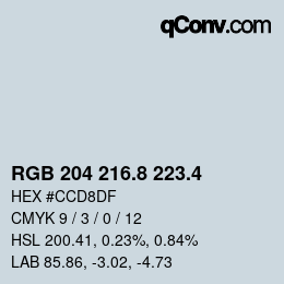 カラーコード: RGB 204 216.8 223.4 | qconv.com