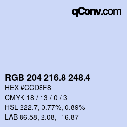 カラーコード: RGB 204 216.8 248.4 | qconv.com
