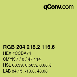 カラーコード: RGB 204 218.2 116.6 | qconv.com