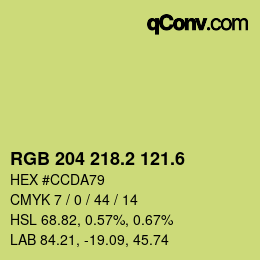 カラーコード: RGB 204 218.2 121.6 | qconv.com