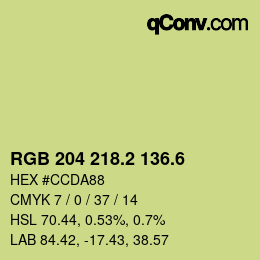 カラーコード: RGB 204 218.2 136.6 | qconv.com