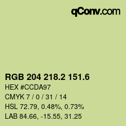 カラーコード: RGB 204 218.2 151.6 | qconv.com
