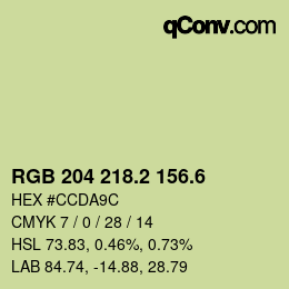 カラーコード: RGB 204 218.2 156.6 | qconv.com