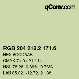 カラーコード: RGB 204 218.2 171.6 | qconv.com