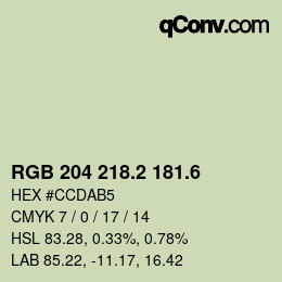 カラーコード: RGB 204 218.2 181.6 | qconv.com