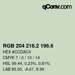 カラーコード: RGB 204 218.2 196.6 | qconv.com