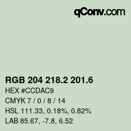 カラーコード: RGB 204 218.2 201.6 | qconv.com