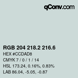 カラーコード: RGB 204 218.2 216.6 | qconv.com