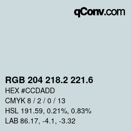 カラーコード: RGB 204 218.2 221.6 | qconv.com