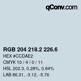 カラーコード: RGB 204 218.2 226.6 | qconv.com