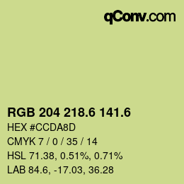 カラーコード: RGB 204 218.6 141.6 | qconv.com