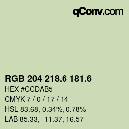 カラーコード: RGB 204 218.6 181.6 | qconv.com