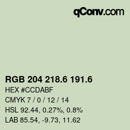 カラーコード: RGB 204 218.6 191.6 | qconv.com