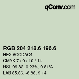 カラーコード: RGB 204 218.6 196.6 | qconv.com