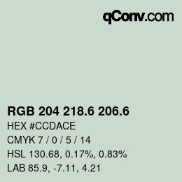 カラーコード: RGB 204 218.6 206.6 | qconv.com