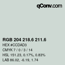 カラーコード: RGB 204 218.6 211.6 | qconv.com
